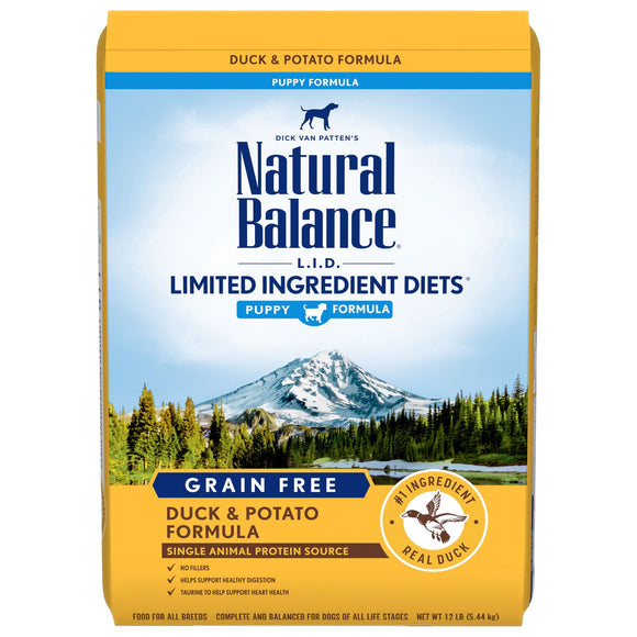 Natural Balance L.I.D. Limited Ingredient Diets Duck & Potato Puppy Formula Dry Dog Food  12 Pounds