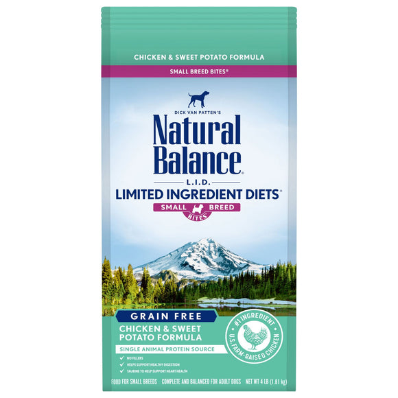 Natural Balance L.I.D. Limited Ingredient Diets Small Breed Bites Dry Dog Food  Chicken & Sweet Potato Formula  4 Pounds