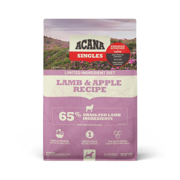 Acana Singles Limited Ingredient Dry Dog Food  Grain Free  High Protein  Lamb & Apple  4.5lb