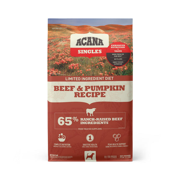 ACANA Singles Beef & Pumpkin Limited Ingredient  High-Protein Dog Food  25 LBS