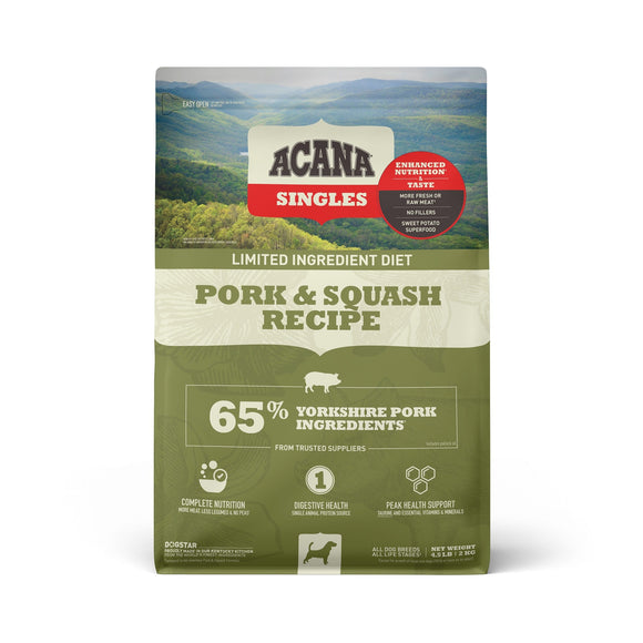 ACANA Singles Limited Ingredient Diet Grain-Free High Protein Pork & Squash Dry Dog Food, 4.5 lbs.