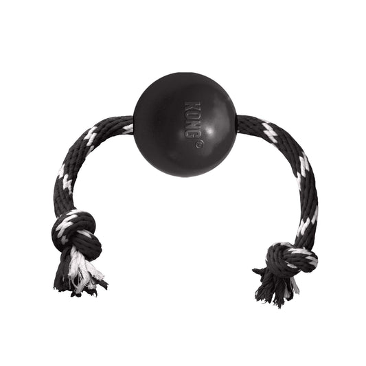 KONG Extreme Ball with Rope Dog Toy Rope with Extreme Ball Black, White