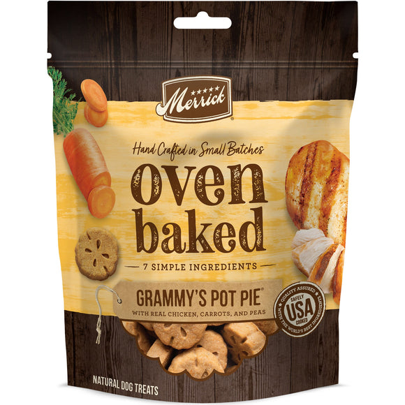 Merrick Oven Baked Dog Treats - Grammy s Pot Pie with Real Chicken  Carrots & Peas - 11 oz Bag
