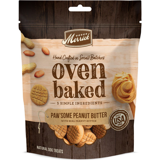 Merrick Oven Baked Paw'some Peanut Butter with Real Peanut Butter Treats for Dogs, 11 oz.