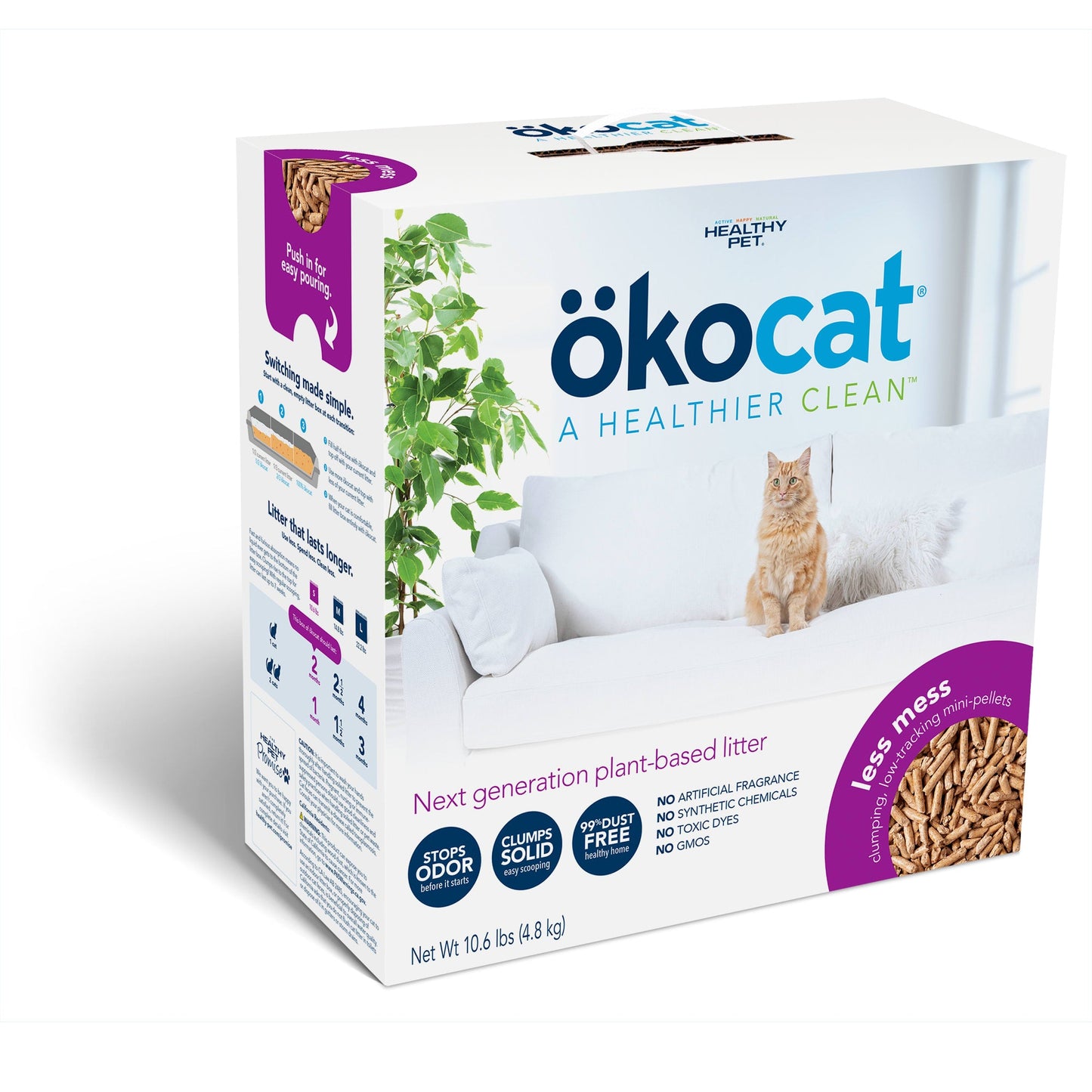 Okocat Premium Less Mess Low-Tracking  Clumping Natural Wood Pellets Cat Litter 10lb