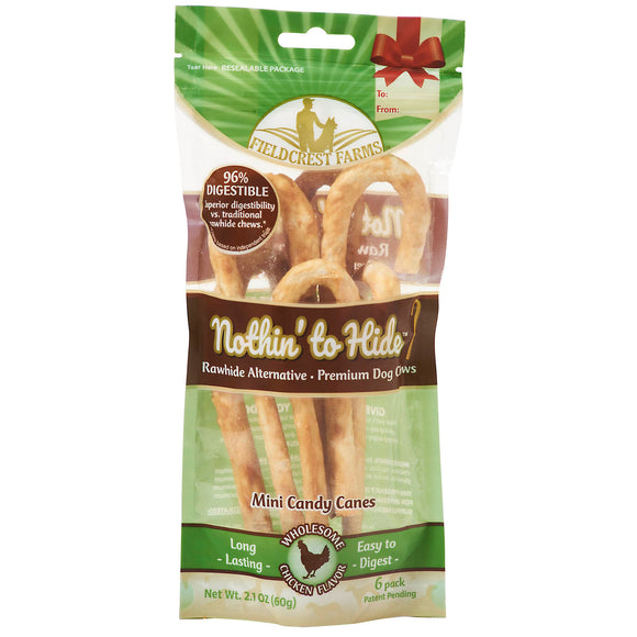 Fieldcrest Farms Nothin To Hide Mini Candy Cane Chicken Dog Treats - Pack of 6
