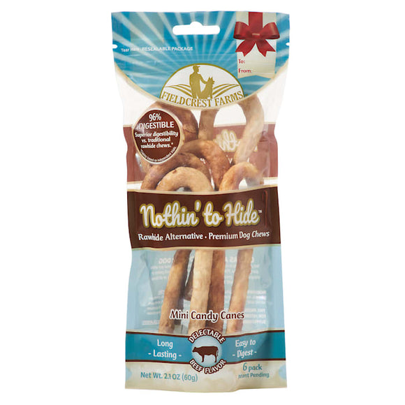 Fieldcrest Farms Nothin To Hide Mini Candy Cane Beef Dog Treats - Pack of 6