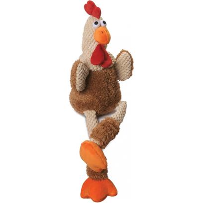 goDog Checkers Rooster Plush Squeaker Dog Toy Large Brown