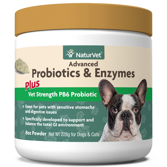 NaturVet Advanced Probiotics & Enzymes Plus Vet Strength PB6 Probiotic Powder for Dogs & Cats, 8 oz.