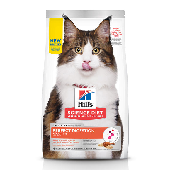 Hill s Science Diet Adult Cat Dry Perfect Digestion Chicken  Brown Rice  & Whole Oats Recipe  6 lb Bag
