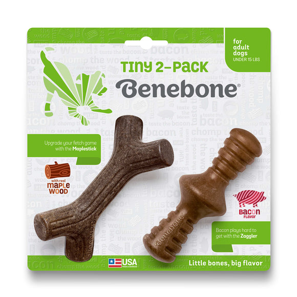 Benebone Stick/Zaggler Dog Chew Toys, X-Small, Pack of 2, Brown