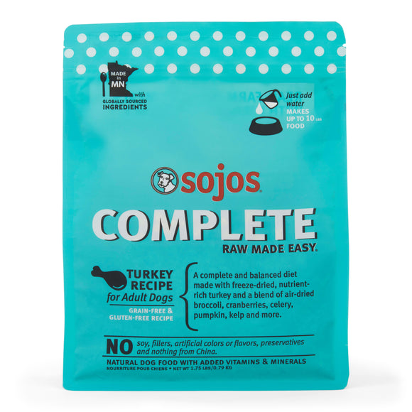 Sojos Complete Turkey Recipe Adult Grain Free Freeze Dried Raw Dog Food 1.75lb Bag