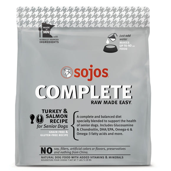 Sojos Complete Turkey & Salmon Recipe Senior Grain Free Freeze Dried Raw Dog Food  7lb Bag