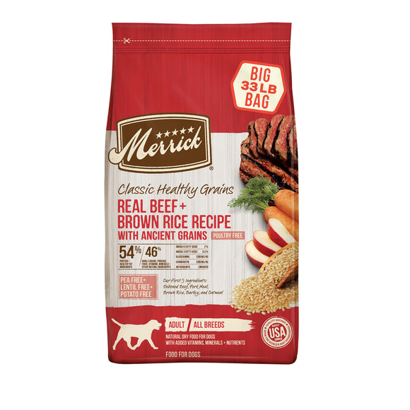 Merrick Classic Healthy Grains Real Beef & Brown Rice Recipe with Ancient Grains Dry Dog Food, 33 lbs.