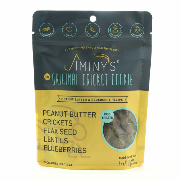 Jiminy's Peanut Butter & Blueberry Recipe Cricket Cookie Dog Treats, 5oz