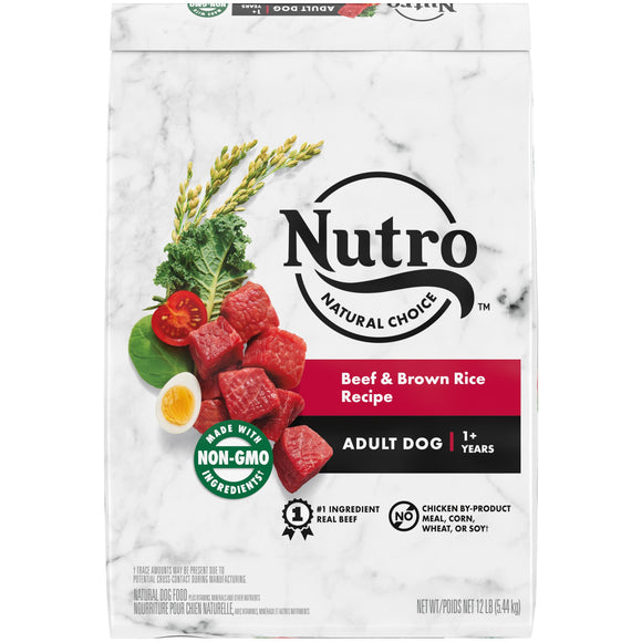 NUTRO NATURAL CHOICE Beef & Brown Rice Recipe  Adult Dry Dog Food for Dogs of All Sizes  12 lb. Bag
