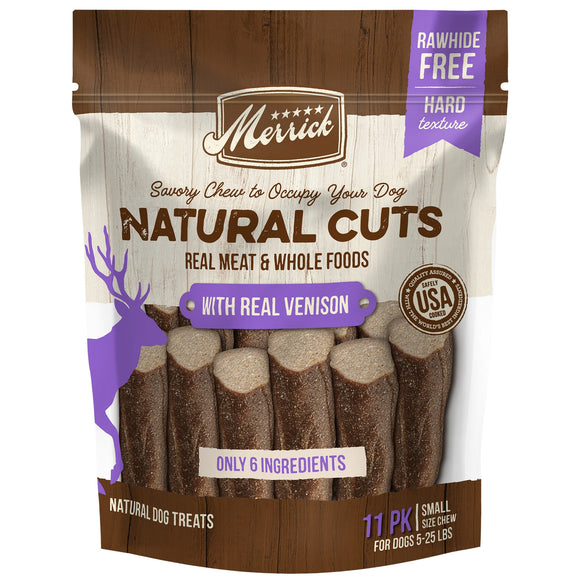 Merrick Natural Cuts Rawhide Free Small Chew with Real Venison for Dogs, 8.4 oz., Count of 11