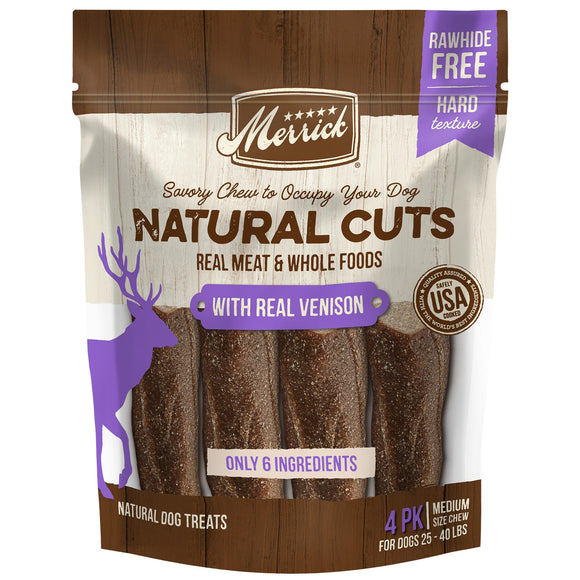 Merrick Natural Cuts Rawhide Free Medium Chew with Real Venison for Dogs, 10 oz., Count of 4
