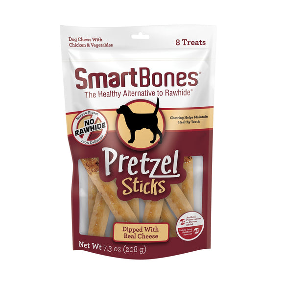 SmartBones Pretzel Sticks Dipped with Real Cheese, 8 Count, Rawhide-Free Chews for Dogs