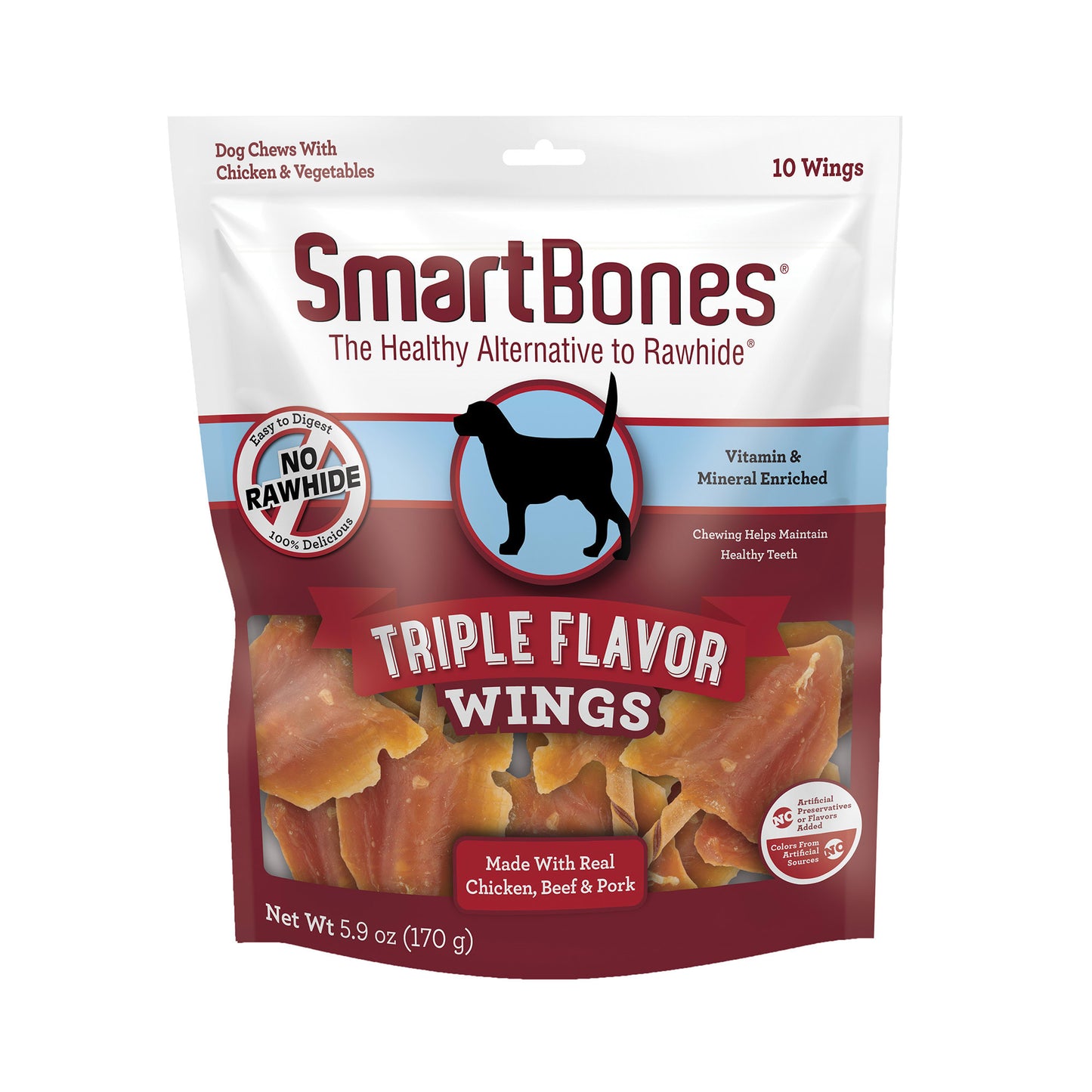 SmartBones Triple Flavor Wings Made with Real Chicken, Beef & Pork No-Rawhide Dog Chews, 5.9 oz