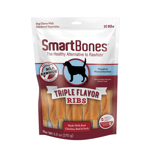 SmartBones Triple Flavor Ribs Made with Real Chicken, Beef & Pork No-Rawhide Dog Chews, 5.9 oz