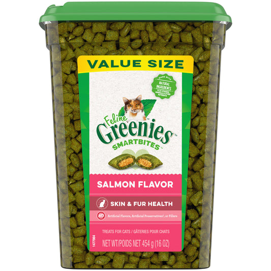 Greenies Salmon Flavor Soft Crunchy Treats for Cats  16 oz. Tub