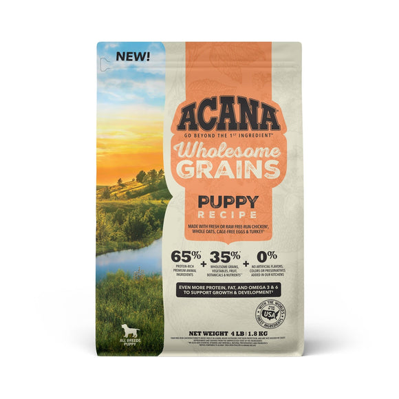 ACANA Wholesome Grains Puppy Recipe with Real Chicken, Eggs and Turkey Dry Food, 4 lbs.