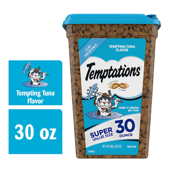 Temptations Classic Tempting Tuna Flavor Crunchy and Soft Treats for Cats  30 oz. Tub
