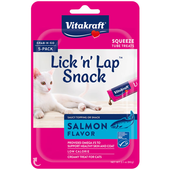 Vitakraft Lick 'n' Lap Snack Salmon Flavor Wet Cat Food, 2.1 oz., Count of 5