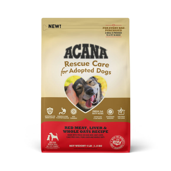 ACANA Rescue Care for Adopted Dogs  Red Meat  Liver & Whole Oats Recipe  4lb | Premium Dry Dog Food