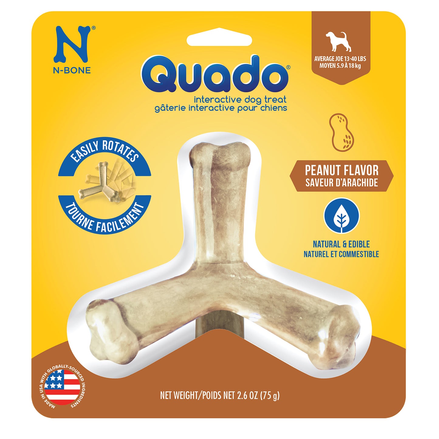 Quado Bones Interactive Peanut AVERAGE JOE Medium 2.8 oz