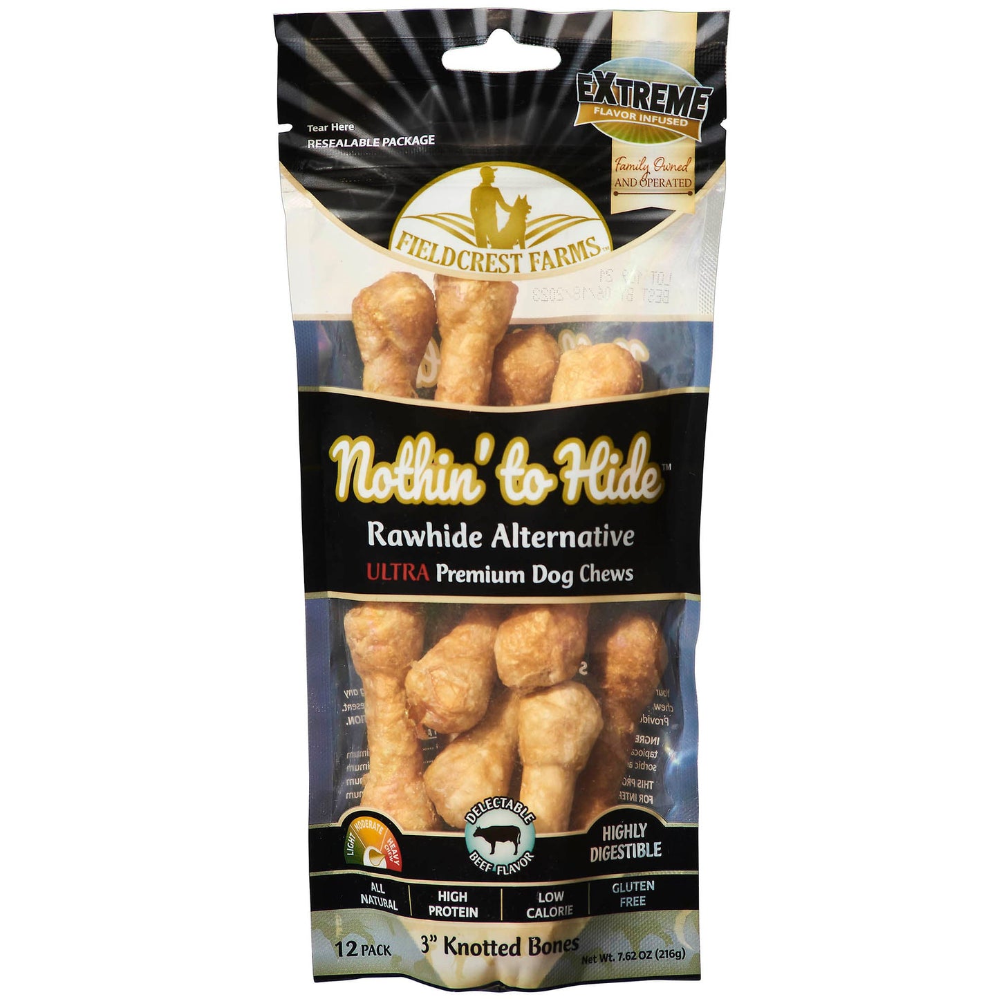 Fieldcrest Farms Nothin' to Hide 3 Knotted Beef Flavor Bone Ultra Premium Dog Chews