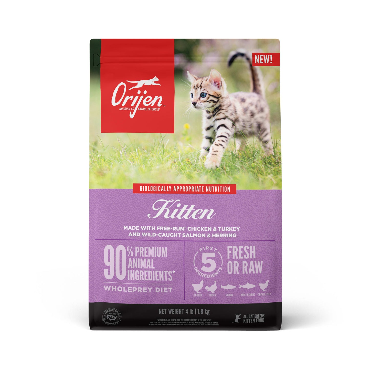 ORIJEN Grain Free Premium High Protein Dry Kitten Food, 4 lbs.