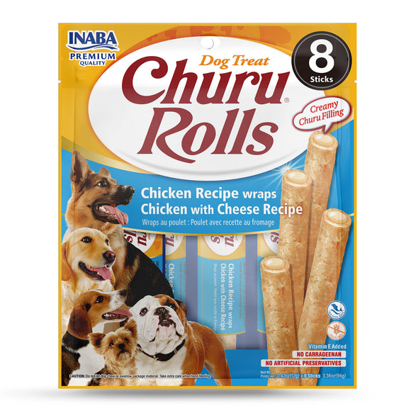 Inaba Churu Rolls Chicken Wraps Chicken with Cheese Recipe Dog Treats, 3.36 oz.