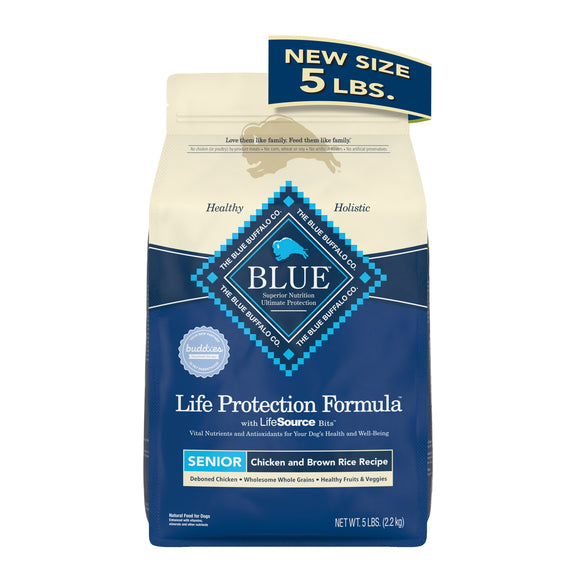 Blue Buffalo Life Protection Formula Chicken and Brown Rice Dry Dog Food for Senior Dogs  Whole Grain  5 lb. Bag