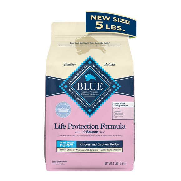 Blue Buffalo Life Protection Formula Small Breed Chicken and Oatmeal Dry Dog Food for Puppies  Whole Grain  5 lb. Bag