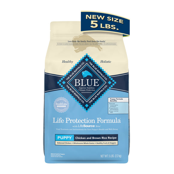 Blue Buffalo Life Protection Formula Chicken and Brown Rice Dry Dog Food for Puppies  Whole Grain  5 lb. Bag