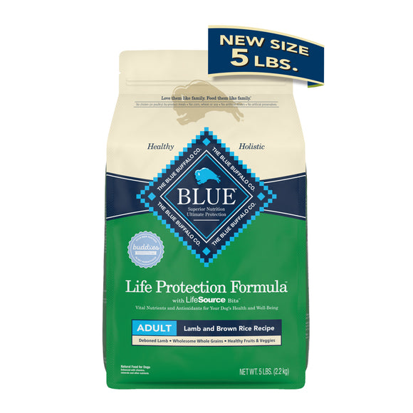 Blue Buffalo Life Protection Formula Lamb and Brown Rice Dry Dog Food for Adult Dogs  Whole Grain  5 lb. Bag