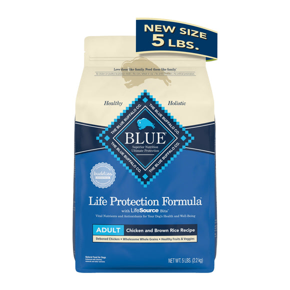 Blue Buffalo Life Protection Formula Chicken and Brown Rice Dry Dog Food for Adult Dogs  Whole Grain  5 lb. Bag