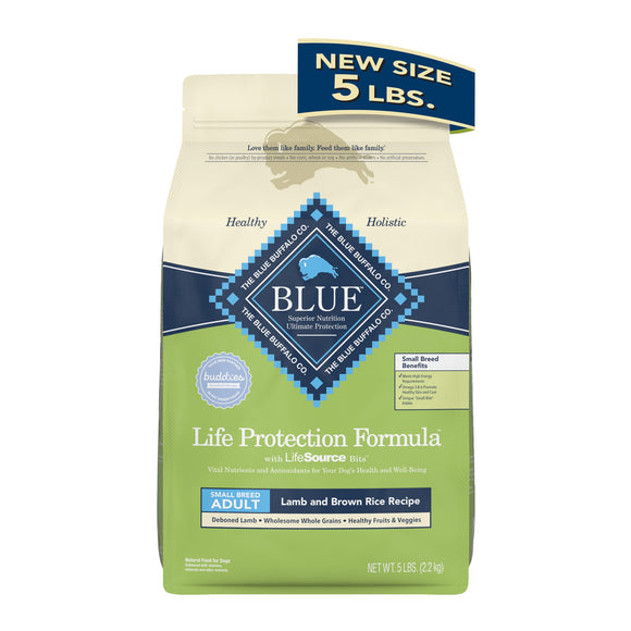 Blue Buffalo Life Protection Formula Small Breed Lamb and Brown Rice Dry Dog Food for Adult Dogs  Whole Grain  5 lb. Bag