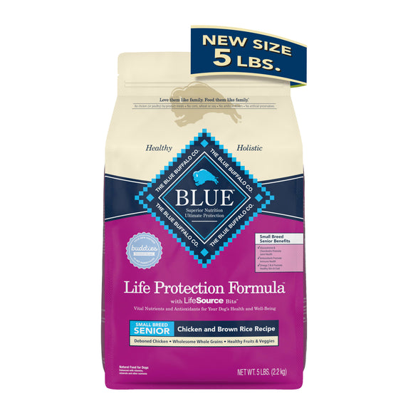 Blue Buffalo Life Protection Formula Small Breed Chicken and Brown Rice Dry Dog Food for Senior Dogs  Whole Grain  5 lb. Bag