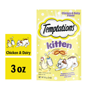 TEMPTATIONS Chicken and Dairy Flavor Crunchy and Soft Kitten Treats  3 oz.