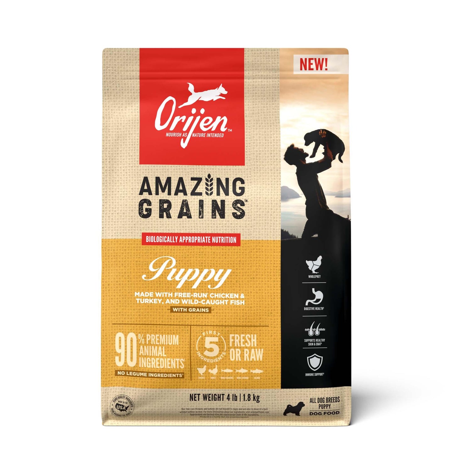 ORIJEN Amazing Grains High Protein Dry Puppy Food, 4 lbs.
