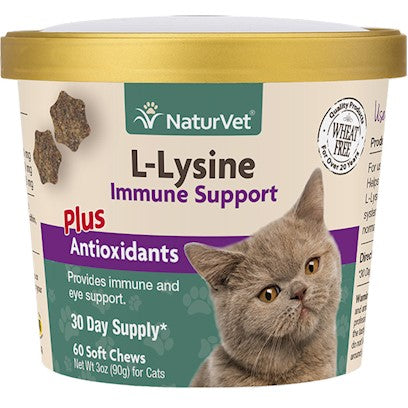 NaturVet – L-Lysine Immune Support for Cats - 60 Soft Chews – Plus Antioxidants – Supports Immune System, Respiratory & Eye Health – 30 Day Supply (B07S32LLWM)