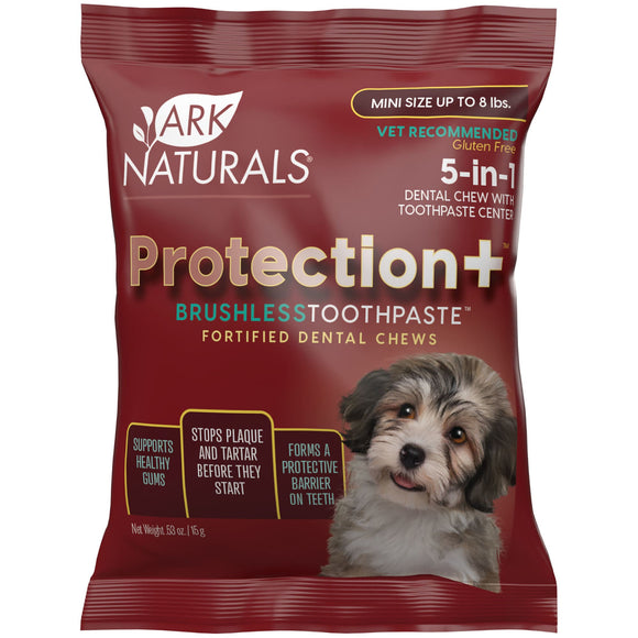 Ark Naturals Protection+ Brushless Toothpaste Fortified Dental Chew for Mini Dogs Upto 8 lbs., 0.53 oz.