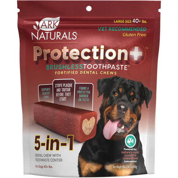 Ark Naturals Protection+ Brushless Toothpaste Fortified Dental Chew for Large Dogs Upto 40+ lbs., 18 oz.