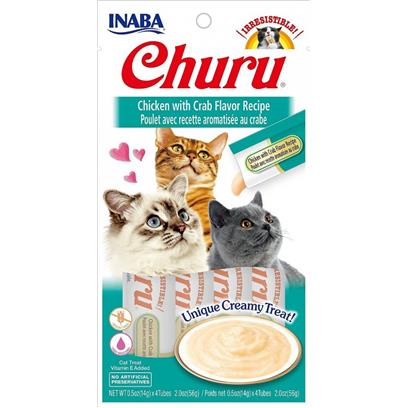 INABA Churu Creamy  Lickable Purée Cat Treat w Taurine  0.5 oz  4 Tubes  Chicken with Crab Recipe