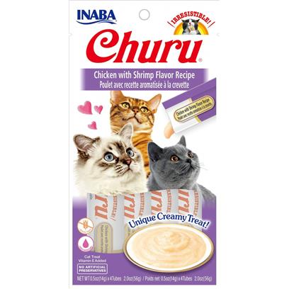 Inaba Churu Grain-Free Cat Treat, Chicken with Shrimp Puree, 4 Tubes