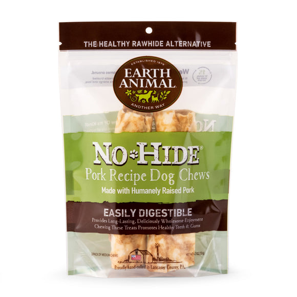 Earth Animal No-Hide Wholesome Chews Humanely-Raised Pork Medium Natural Rawhide Alternative for Dog, 4.2 oz., Count of 2