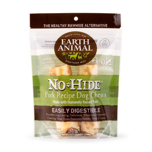 Earth Animal No-Hide Wholesome Chews Humanely-Raised Pork Small Natural Rawhide Alternative for Dog, 2.4oz., Count of 2, 2.4 OZ